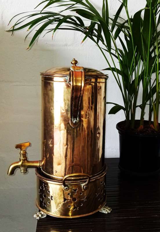 Antique Cape Solid Brass Fiddian Coffee Konfoor and Urn