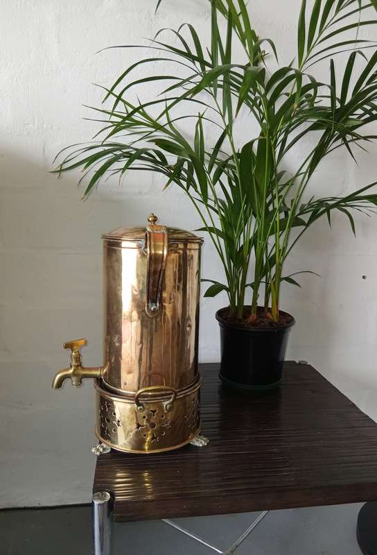 Antique Cape Solid Brass Fiddian Coffee Konfoor and Urn