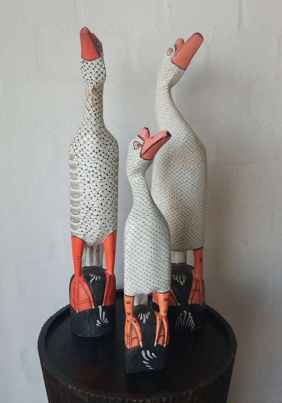 3 X LARGE HAND-CARVED AND PAINTED ITALIAN WOODEN DUCKS! *SELLS FOR $100 EACH OVERSEAS*