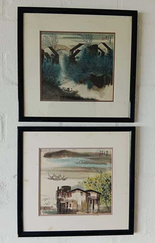 2 x BEAUTIFUL FRAMED UKIGO JAPANESE ORIGINAL WATERCOLOURS
