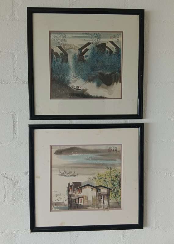 2 x BEAUTIFUL FRAMED UKIGO JAPANESE ORIGINAL WATERCOLOURS