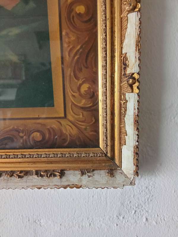 VINTAGE DISTRESSED GILT FRAMED FRENCH PRINT