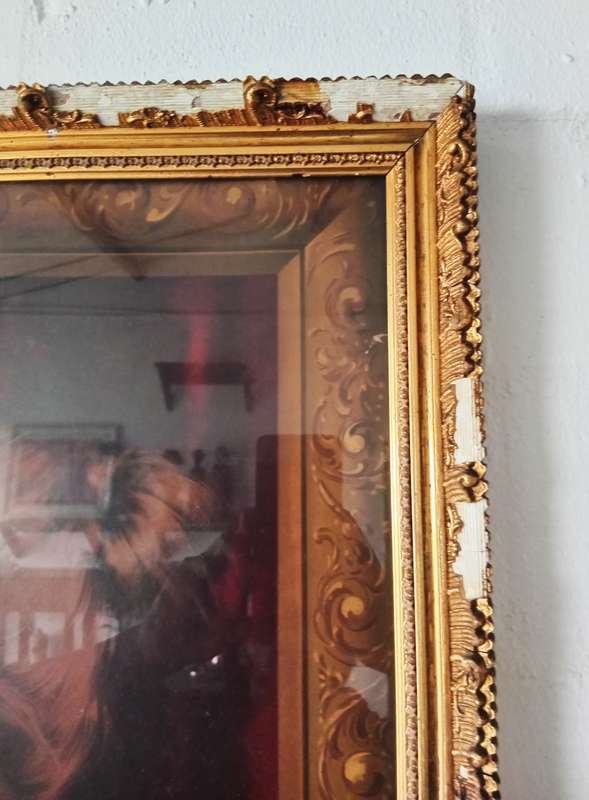 VINTAGE DISTRESSED GILT FRAMED FRENCH PRINT