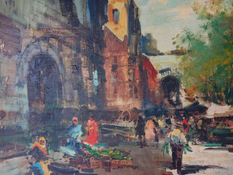 STUNNING SIGNED FRAMED ORIGINAL OIL PAINTING OF A STREET MARKET SCENE