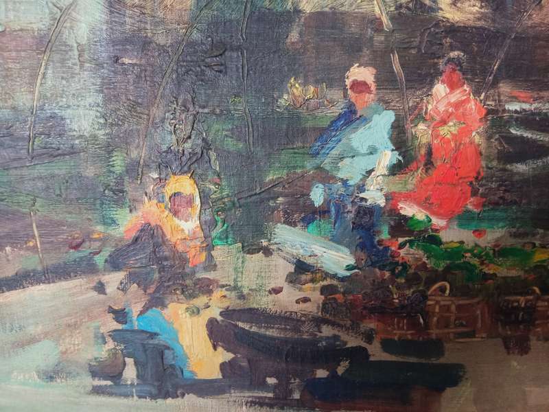 STUNNING SIGNED FRAMED ORIGINAL OIL PAINTING OF A STREET MARKET SCENE