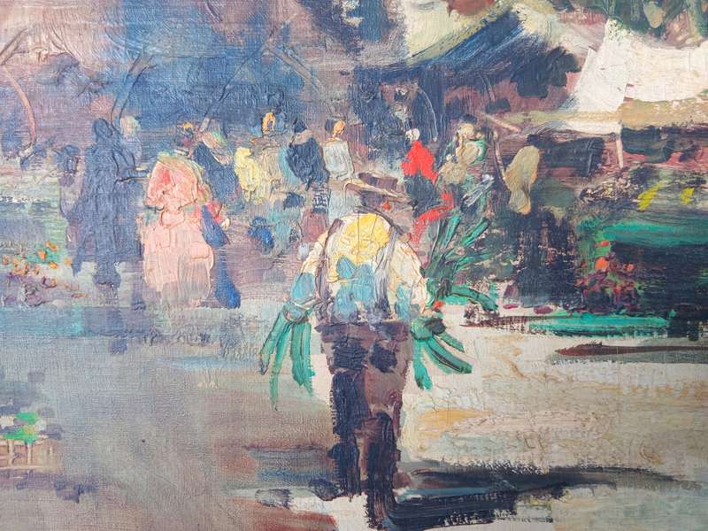 STUNNING SIGNED FRAMED ORIGINAL OIL PAINTING OF A STREET MARKET SCENE