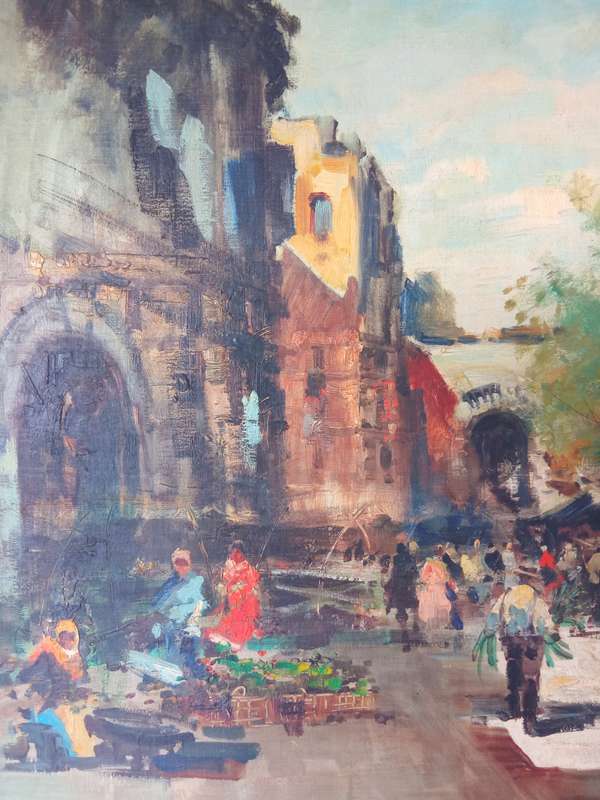 STUNNING SIGNED FRAMED ORIGINAL OIL PAINTING OF A STREET MARKET SCENE