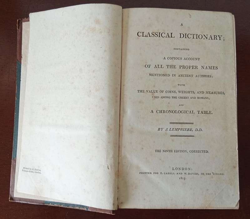 STUNNING ANTIQUE LEMPRIERE'S CLASSICAL DICTIONARY Circa 1815 *HIGHLY COLLECTABLE*