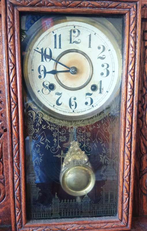 STUNNING ANTIQUE NEW HAVEN MERCHANT OAK MANTEL CLOCK *HIGHLY COLLECTABLE*