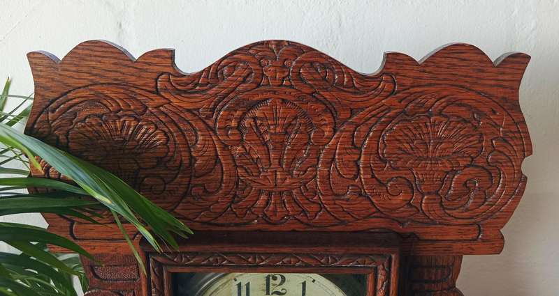 STUNNING ANTIQUE NEW HAVEN MERCHANT OAK MANTEL CLOCK *HIGHLY COLLECTABLE*