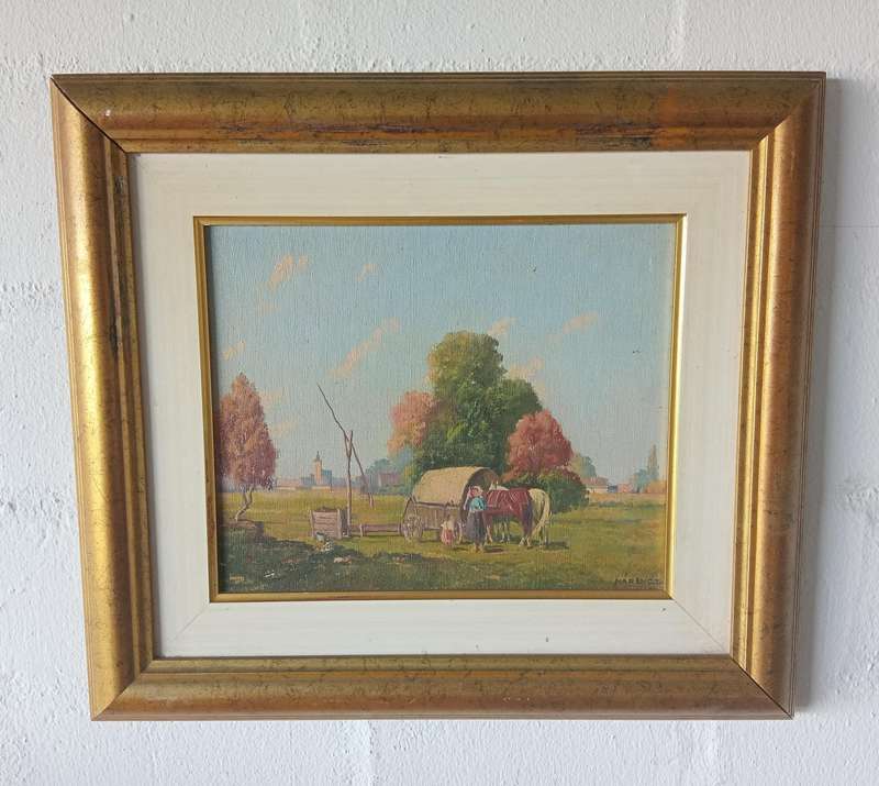 BEAUTIFUL SIGNED, FRAMED OIL PAINTING OF A FARM SCENE