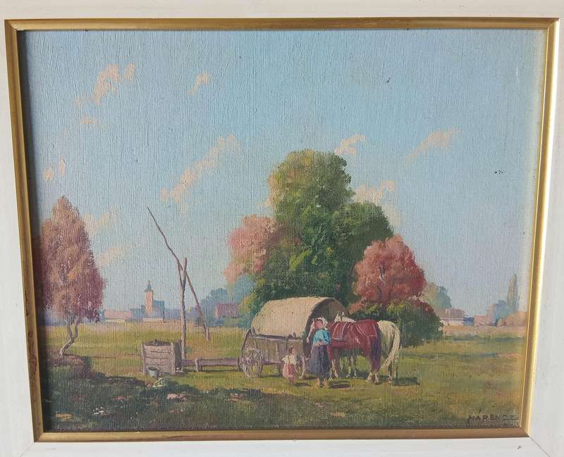 BEAUTIFUL SIGNED, FRAMED OIL PAINTING OF A FARM SCENE