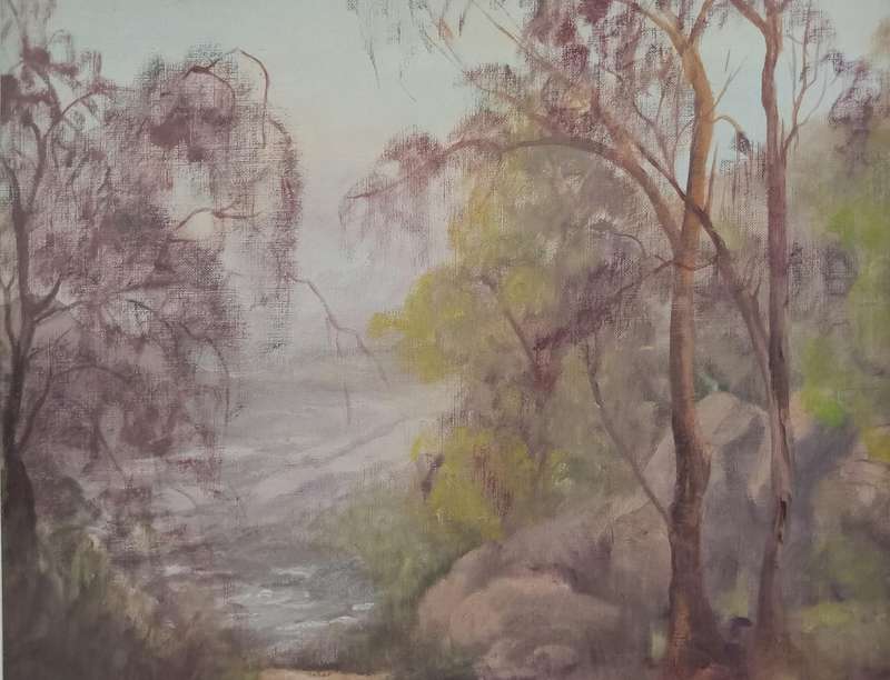 CHARLOTTE OESTERLEIN  SIGNED OIL ON BOARD LANDSCAPE