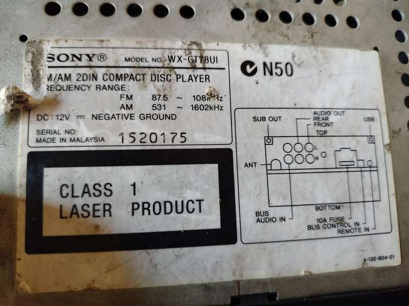 Sony Double Din Car Media Player with AUX (WX-GT78UI) - CD Not Working