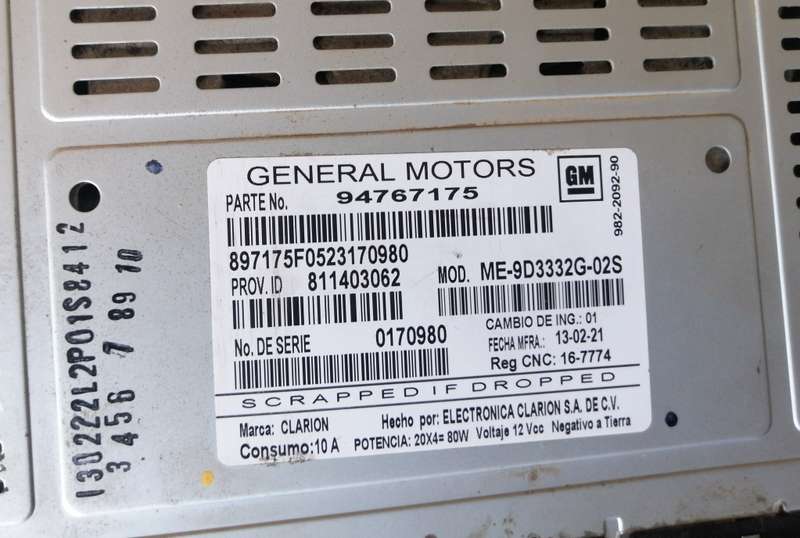 Chevrolet Utility Head Unit - Working but Requires Code