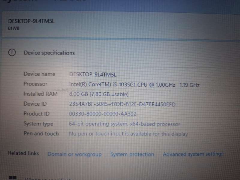 Lenovo i5-1035G1, 8GB Ram, 450GB SSD