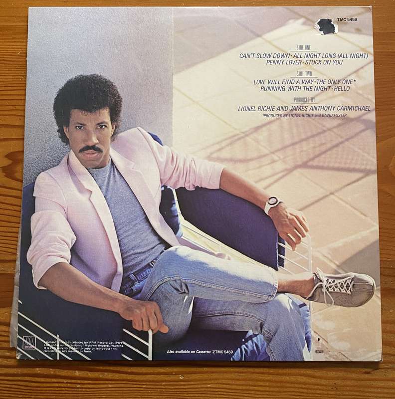 Lionel Richie Cant Slow Down Vinyl LP