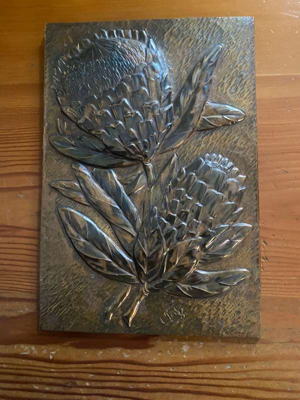 Vintage Copper Flower Plague