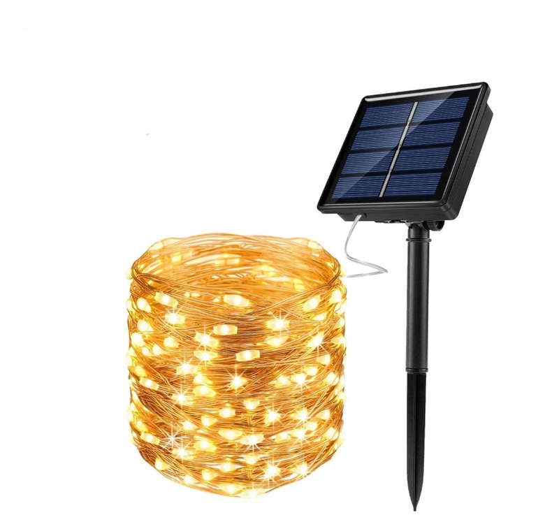 20m LED Outdoor Solar Copper String Fairy Light 200 LED - Warm White