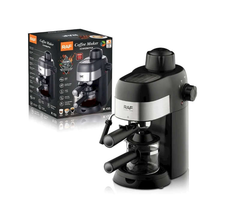 RAF 800W Italian 3.5-bar Coffee Maker with Milk Steamer