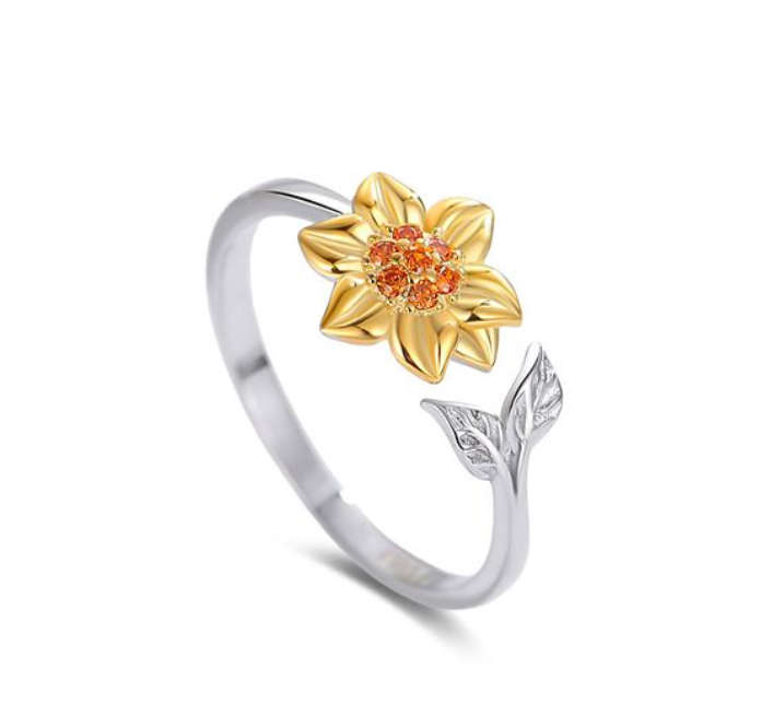 925 Sterling Silver Sunflower Ring - Adjustable