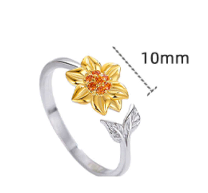 925 Sterling Silver Sunflower Ring - Adjustable