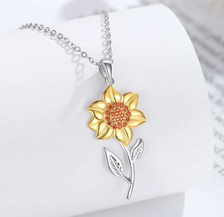 925 Sterling Silver Sunflower Pendant Necklaces