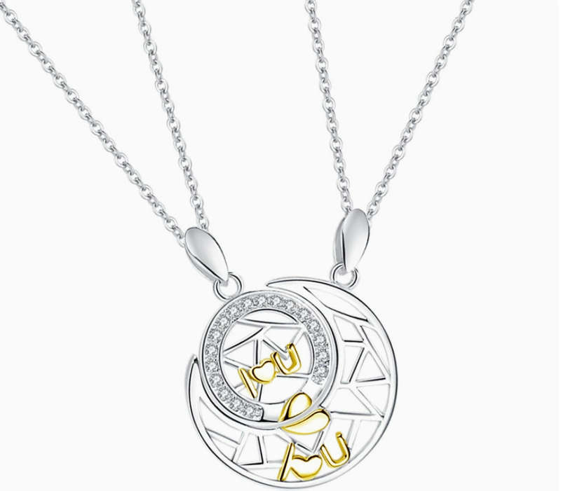 925 Sterling Silver Moon&Star Couple Necklace