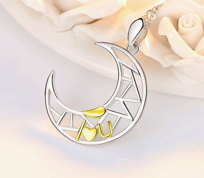 925 Sterling Silver Moon&Star Couple Necklace