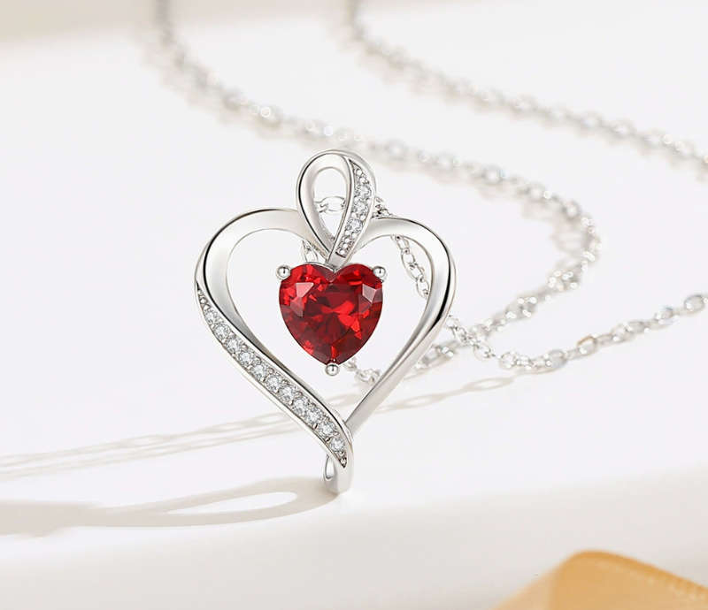 925 Sterling Silver Heart Necklace Pendant Necklaces - red
