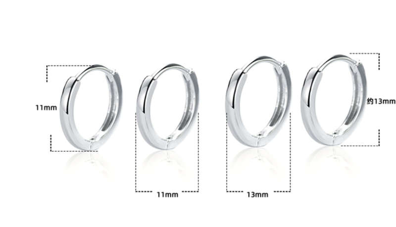 Black 925 Sterling Silver Hoop Earrings - 13mm