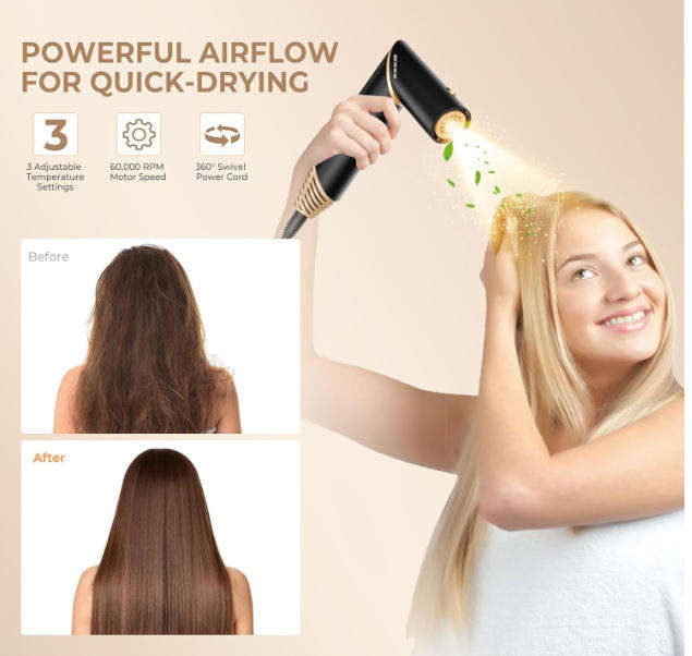 6 in 1 Hair Styler: Blow Dryer with Diffuser, Curling Iron, Volumizer, Straightening Brush