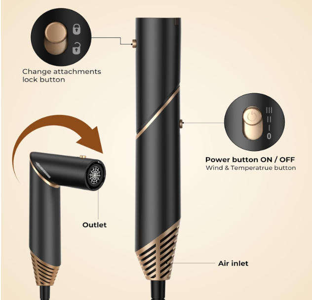 6 in 1 Hair Styler: Blow Dryer with Diffuser, Curling Iron, Volumizer, Straightening Brush