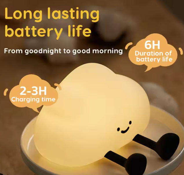 Rechargeable Silicone Cloud Night Light Kids-friendly Touch Sensor Bedside Lamp for Nursery & Baby