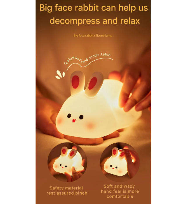 Rabbit Night Light Touch Sensor USB Rechargeable Silicone Bunny Lamp