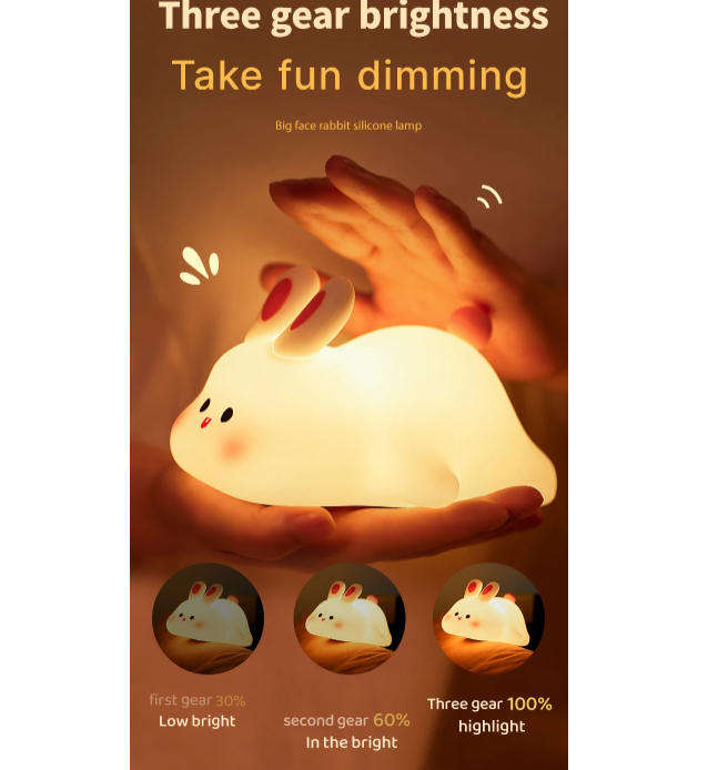 Rabbit Night Light Touch Sensor USB Rechargeable Silicone Bunny Lamp
