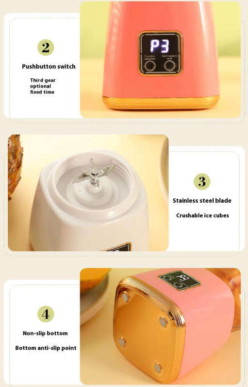 Juice cup with high-speed fresh and cold pressing USB fast chargin - White, Transparent