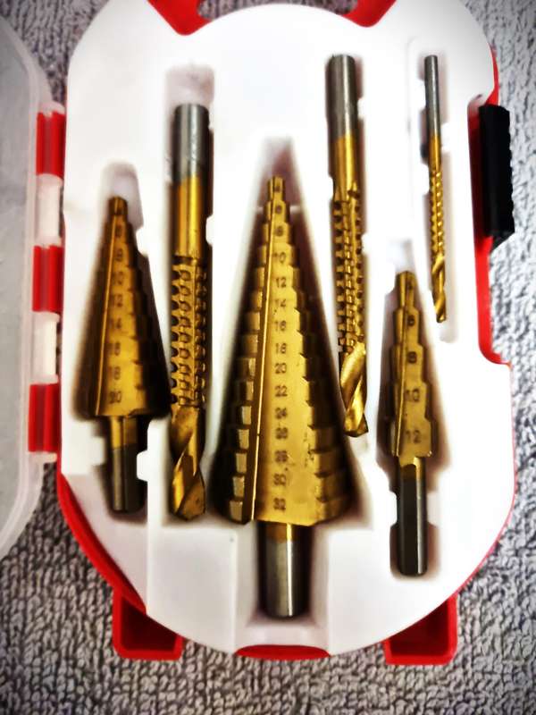 Stepped drill set in carry case