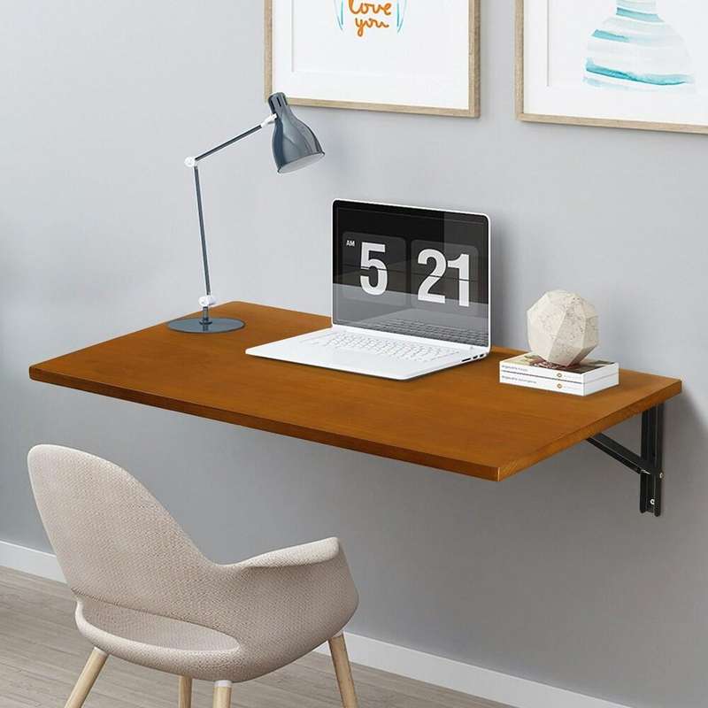 Wall-Mounted Foldable Wooden Desk  Space-Saving Multipurpose Table - Mahogany