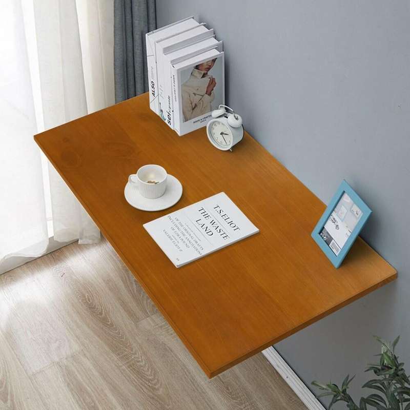Wall-Mounted Foldable Wooden Desk  Space-Saving Multipurpose Table - Mahogany