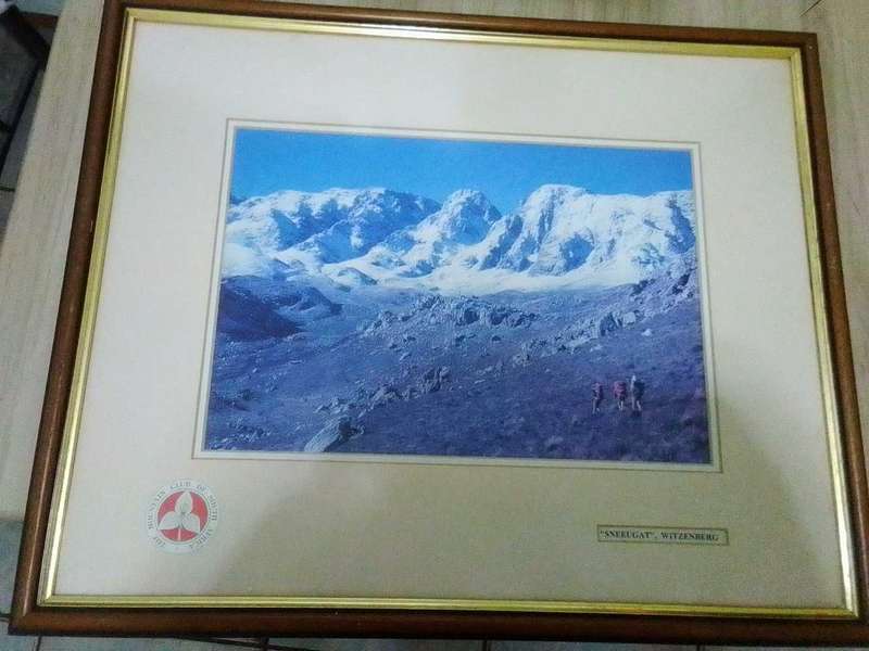 3 MOUNTAINEERING AND CLIMBING BOOKS and 2 SA MOUNTAIN PHOTOS IN FRAMES