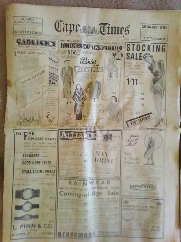 Very rare old Cape Times newspaper, Coronation of King George VI, May 11 1937