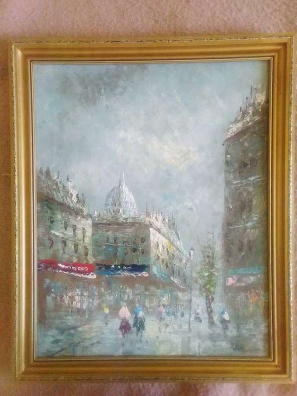 Oil antique painting, vintage collectors item, Italian scene Reframed oil on canvas