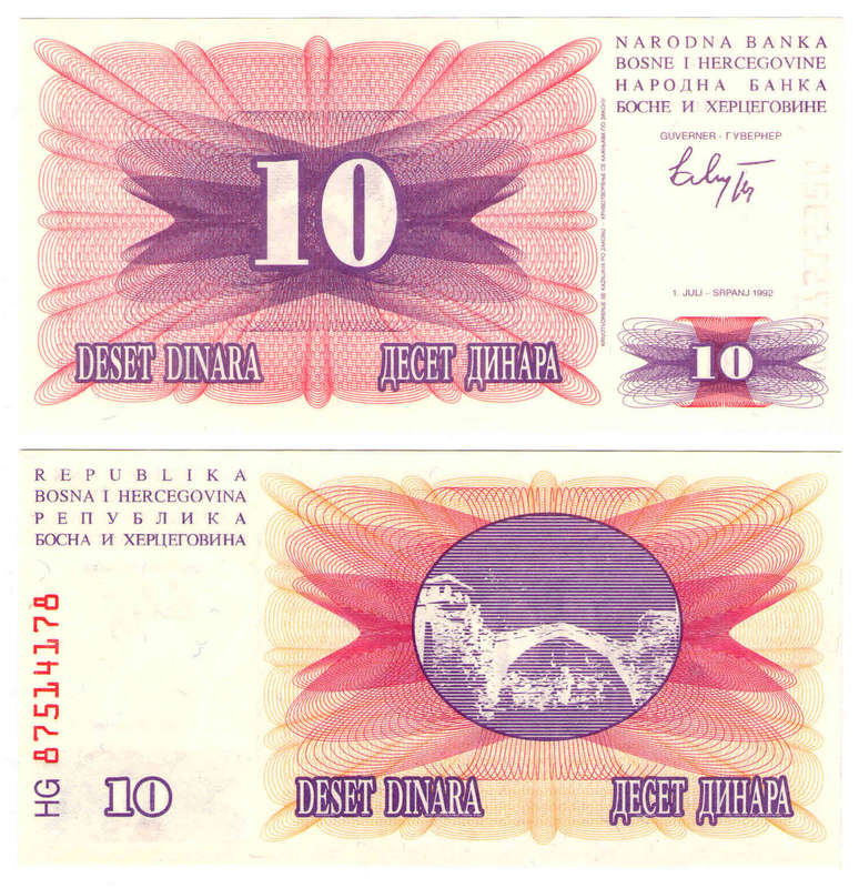 Bosnia and Herzegovina - 10 Dinara 1992 UNC