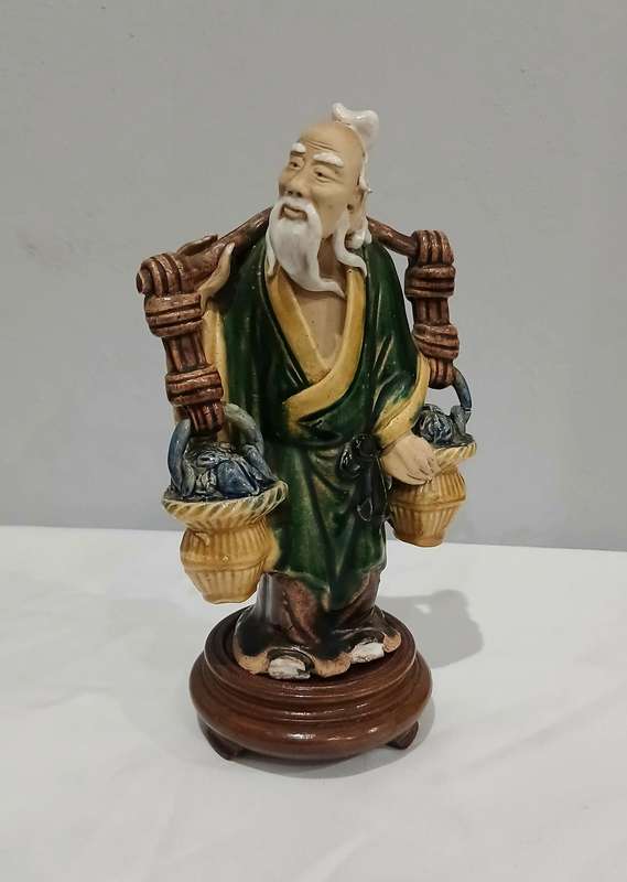 Vintage Chinese Mudman Figurine  Fisherman with Baskets of Crabs | From a Private Estate Collection