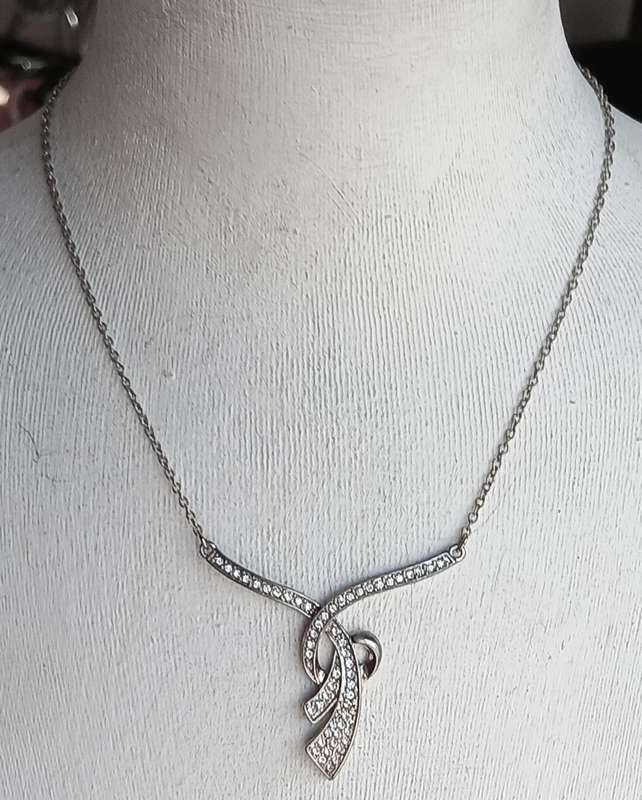 Elegant Vintage Art Deco Style Pave Set Pendant Necklace
