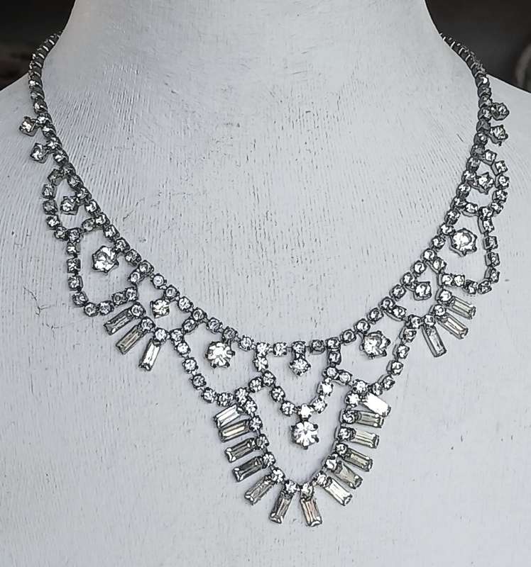 Dazzling Vintage 1950s Silvertone and Rhinestone Statement Necklace  Post-War Glamour