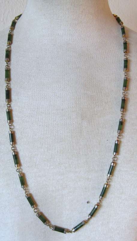 Vintage Tubular Green Jade Necklace