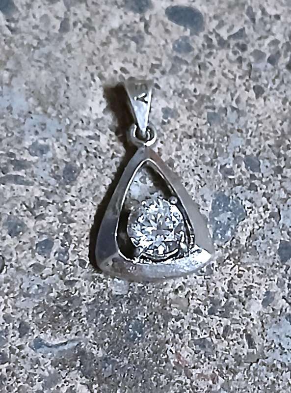 Vintage Sterling Silver Cubic Zirconia Triangular Pendant - Excellent Condition