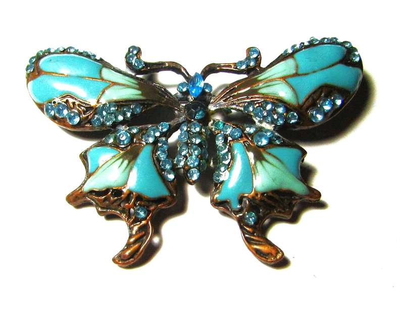 Vintage Copper-Tone and Blue Enamel Butterfly Brooch Pin